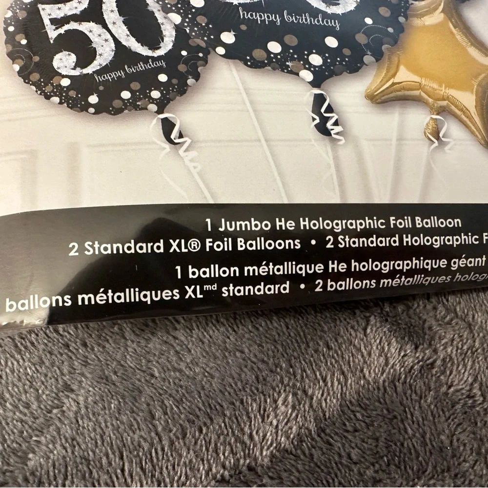 50th Birthday Decorations Party Balloons Black Gold Silver Foil Latex 2 Packs